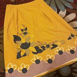 Custom Made Boho Hippie 70s Midi Skirt in Yellow Blue Patch Sunflower Pattern